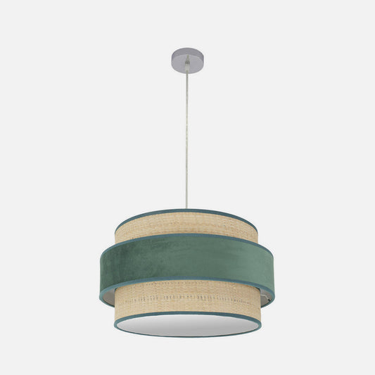 Colgante Reyes fabricado en metal cromado y textil natural color verde