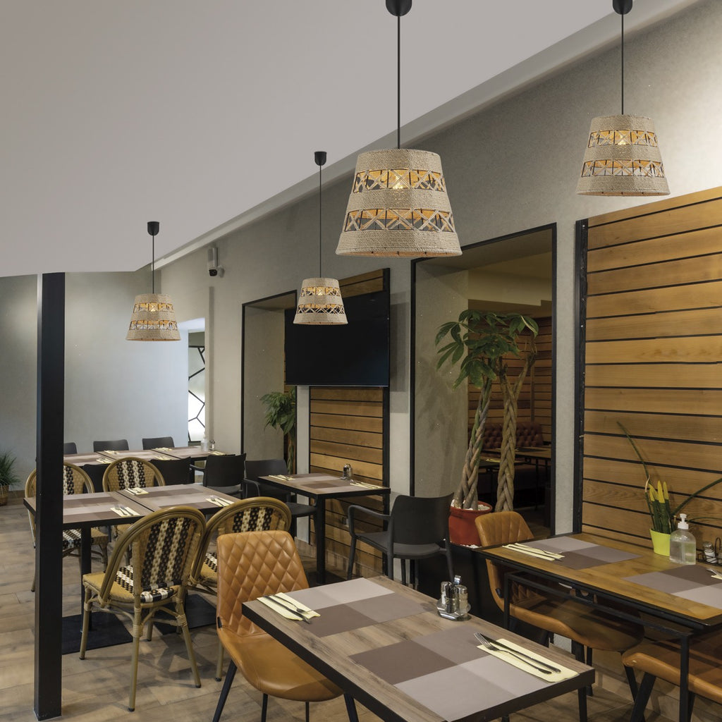 Medidas Colgante Rowan 10948 AJP/Alemar: Diámetro, Alto, Profundidad.  Iluminación moderna, metal y cuerda natural. LuzGuru.
