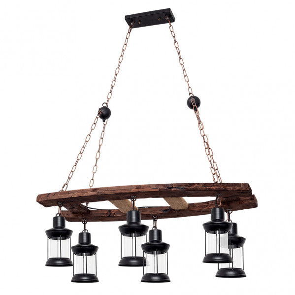 Colgante rústico Finca negro de 6 luces, ideal para interiores con estilo rústico. Fabrilamp en luzguru.com