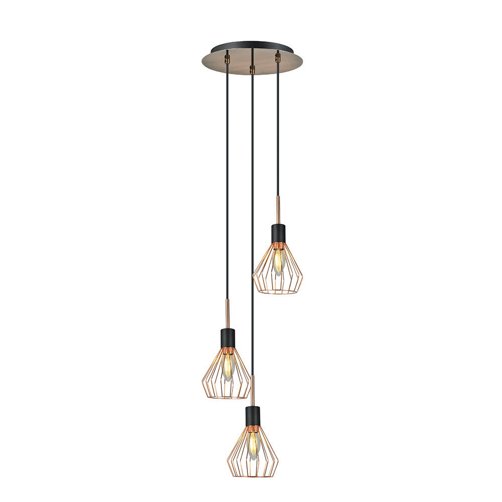 Lámpara San Petersburgo fabricada en metal color negro y cobre con 3 luces E14