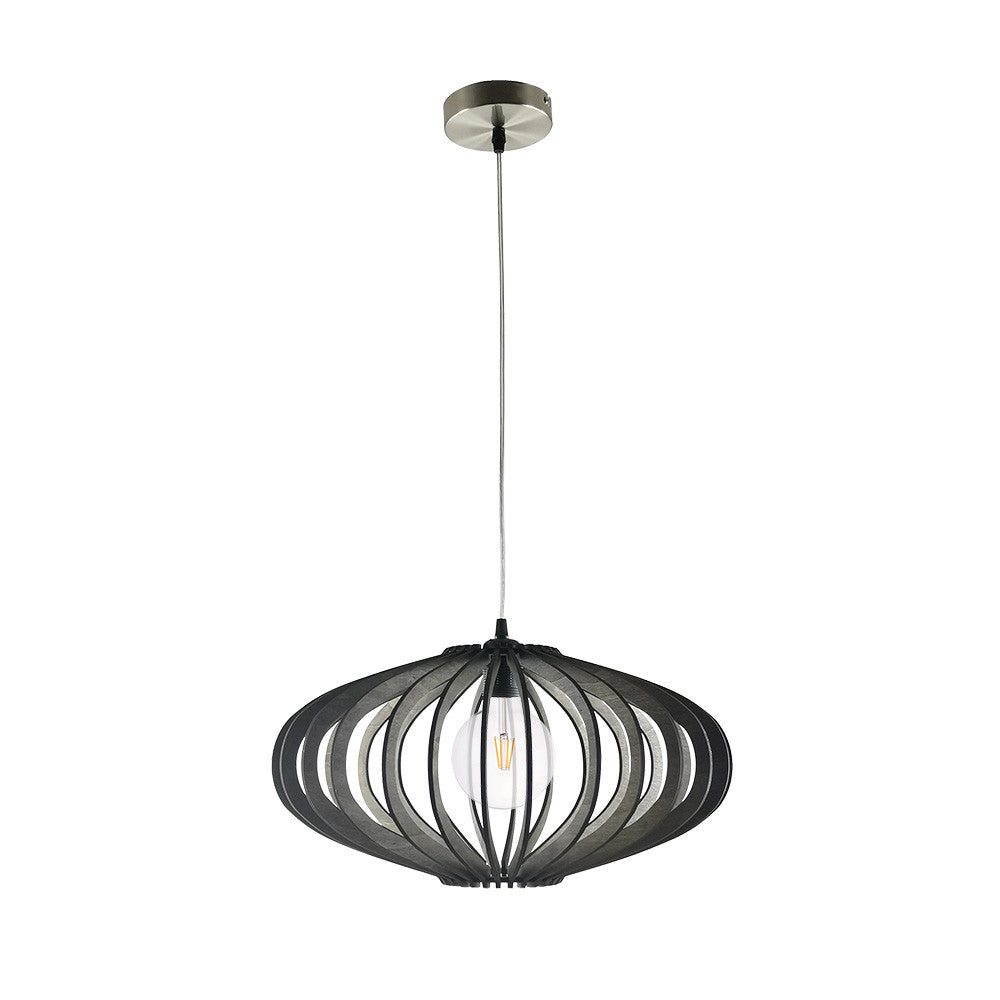 Lámpara colgante Sapelli fabricada en madera color madera café y níquel