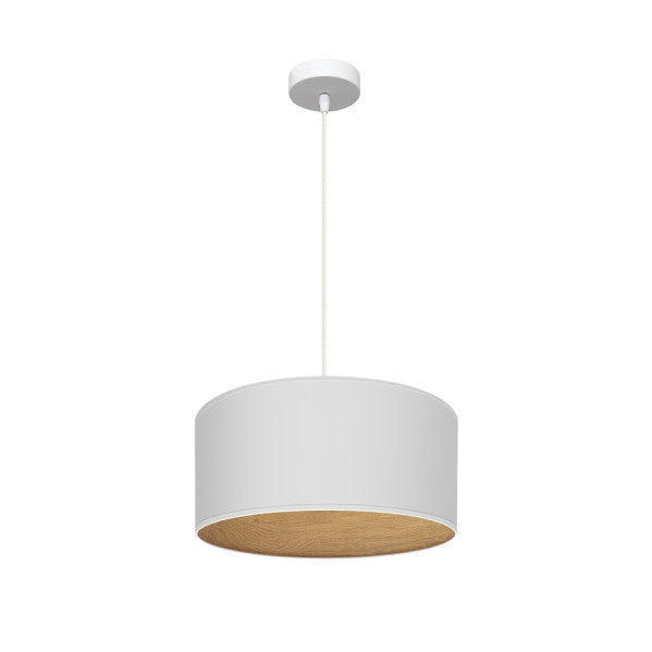Lámpara Colgante Tania 40 cm Pantalla Textil Blanco y Madera Clara Fabrilamp - vista principal | Fabrilamp / Abrila