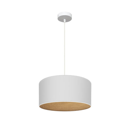 Lámpara Colgante Tania 40 cm Pantalla Textil Blanco y Madera Clara Fabrilamp - vista principal | Fabrilamp / Abrila
