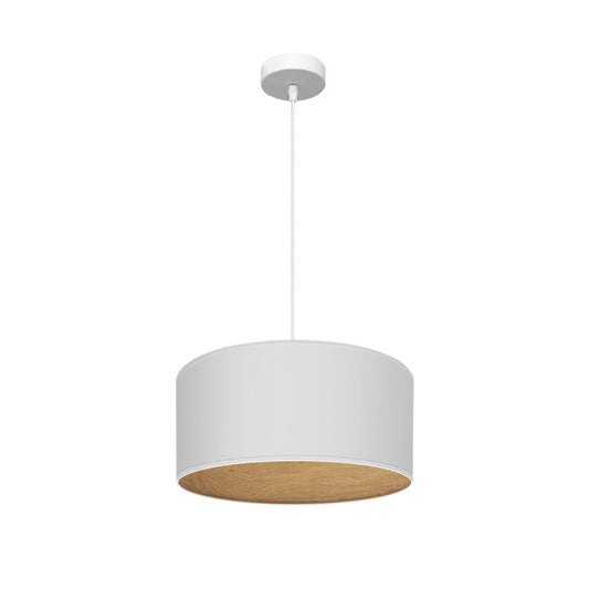 Lámpara Colgante Tania 40 cm Pantalla Textil Blanco y Madera Clara Fabrilamp - vista principal | Fabrilamp / Abrila