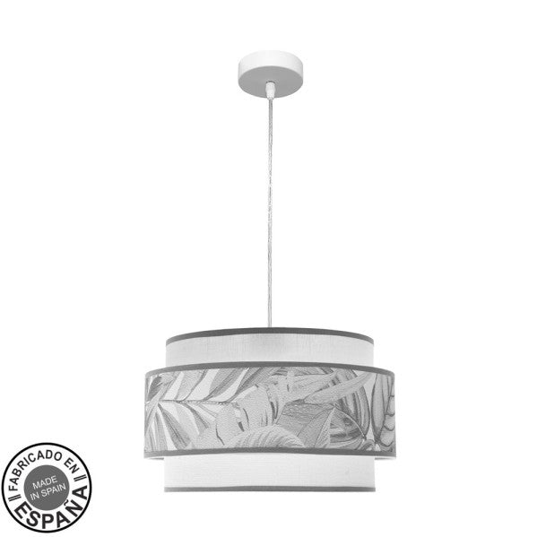 Colgante triple Camerun de Fabrilamp, diseño moderno en blanco y gris, ideal para iluminación interior.