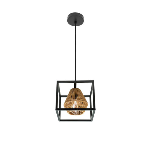 Colgante Tutti Negro/Natural de Fabrilamp, diseño en ratán, iluminación cálida para el hogar. luzguru.com