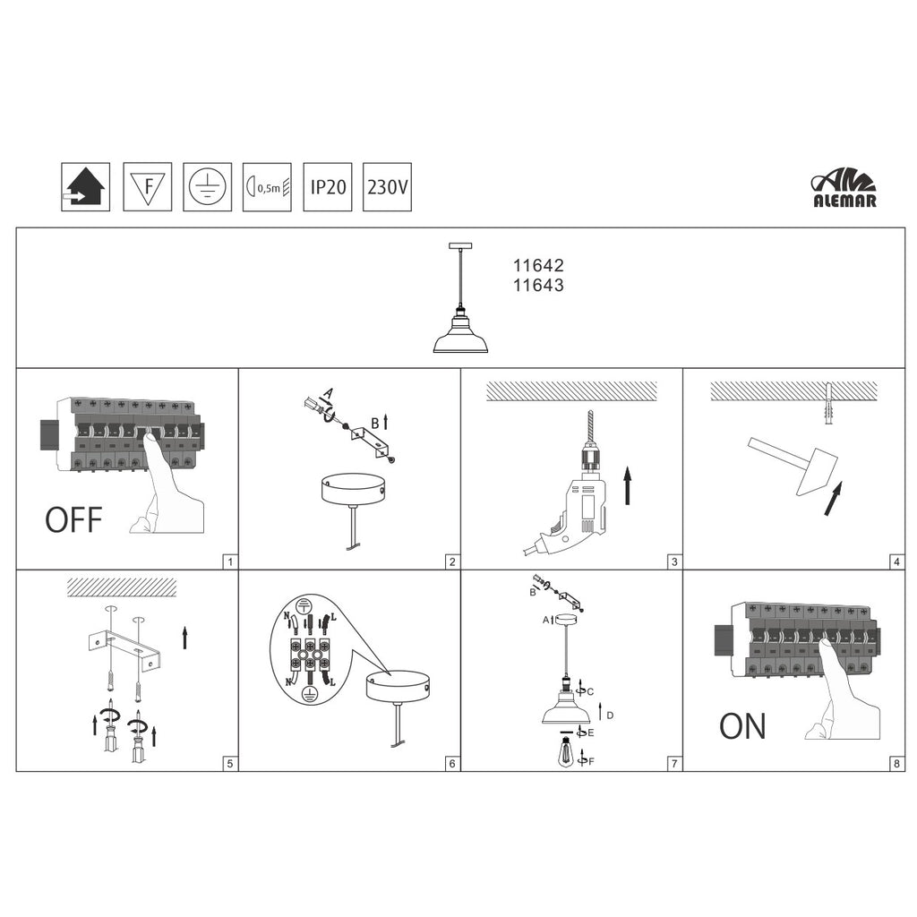 Medidas Colgante Umbra Latón Ámbar AJP/Alemar Ref. 11643 - LuzGuru
