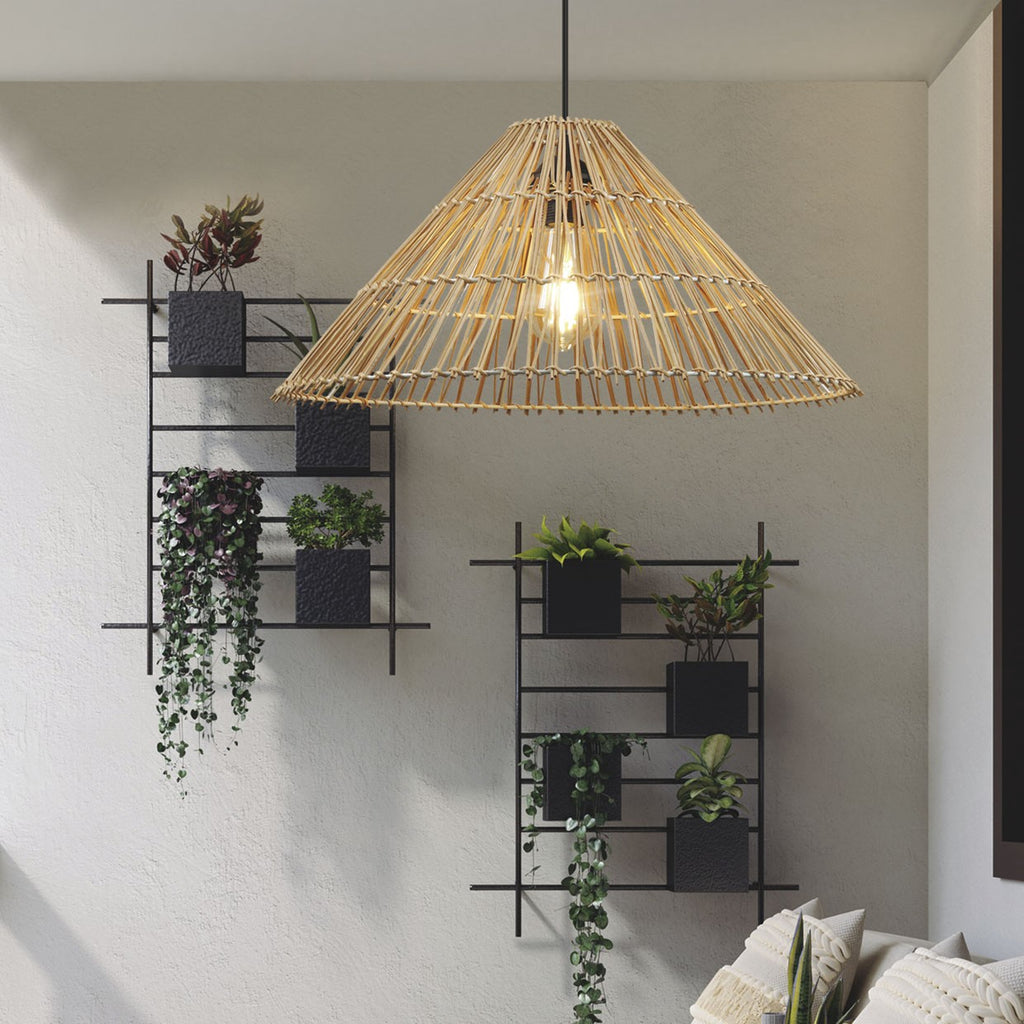 Colgante Vinson 11049 AJP/Alemar: medidas detalladas.  Ratán natural. LuzGuru.
