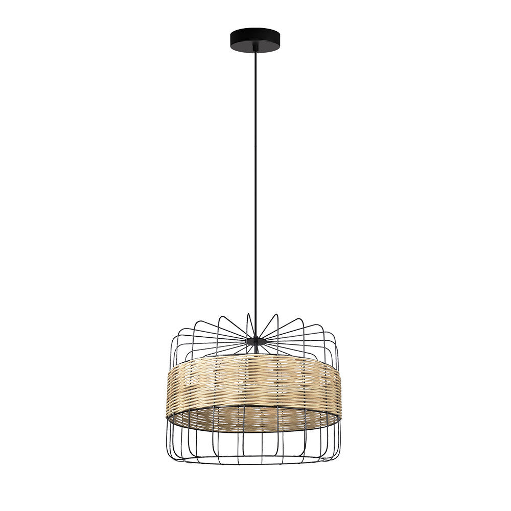 Colgante Zenda Rústico Fabrilamp / Abrila IA012026, lámpara boho chic de rattan y forja negra.