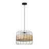 Colgante Zenda Rústico Fabrilamp / Abrila IA012026, lámpara boho chic de rattan y forja negra.