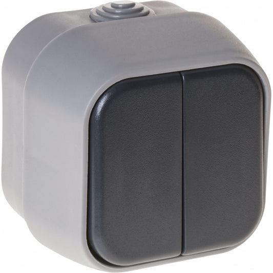 Comutador Doble Bert IP54 Gris 7x7x5cm de Fabrilamp/Abrila - Vista frontal