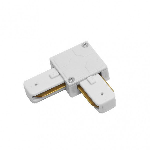 Conector en L Pindal Blanco 2 hilos para focos de carril. Fabrilamp.