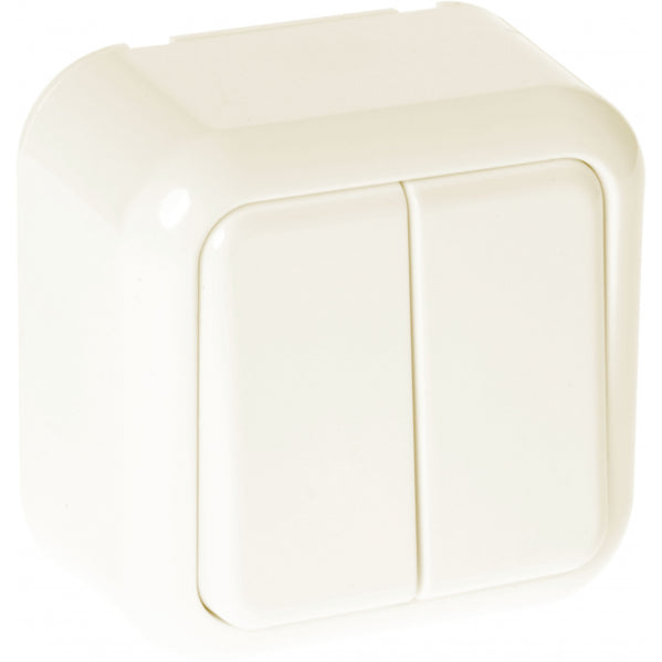 Conmutador Doble Ancient 2 Teclas Beige 6x6x3 cm de Fabrilamp. Ideal para interiores.