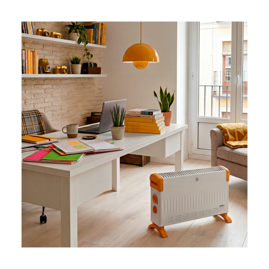 Convector Eléctrico Portátil Kevin 2000 W Blanco y Ocre Fabrilamp - vista principal | Fabrilamp / Abrila · Ref. 280412068