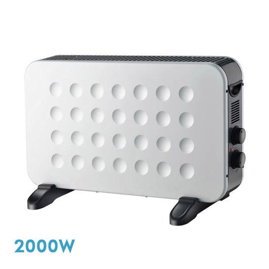 Convector Hogar 2000W blanco y negro de Fabrilamp, vista frontal.  Encuéntralo en luzguru.com