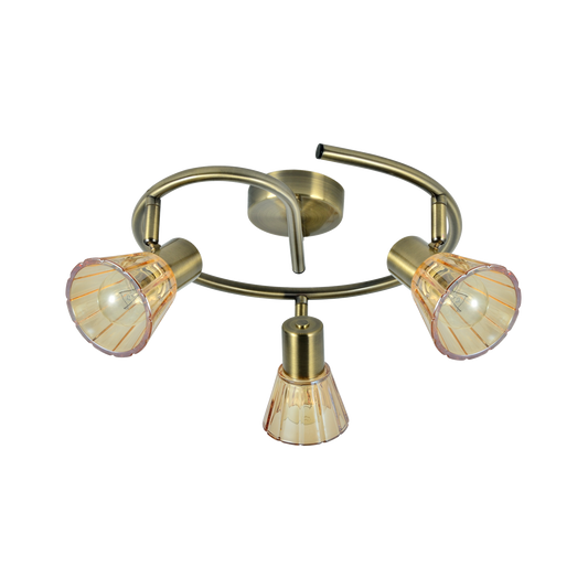 Plafón Cooper 3 Luces E14 Cuero con Tulipas Ámbar Fabrilamp - vista principal | Fabrilamp / Abrila · Ref. 142153014