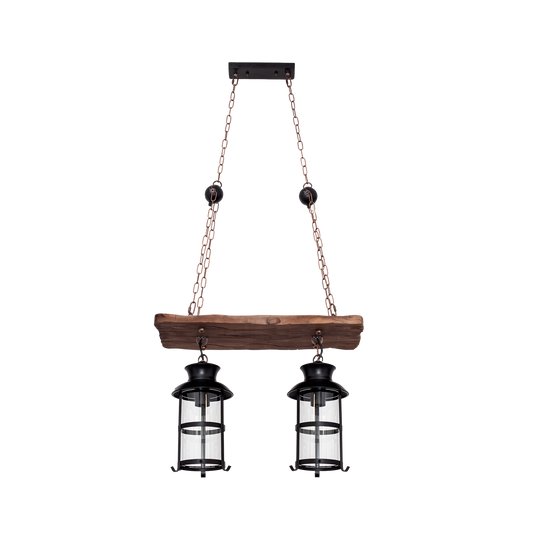 Lámpara Colgante Rústica Cortijo 2 Luces E27 Marrón Fabrilamp - vista principal | Fabrilamp / Abrila · Ref. 124492002