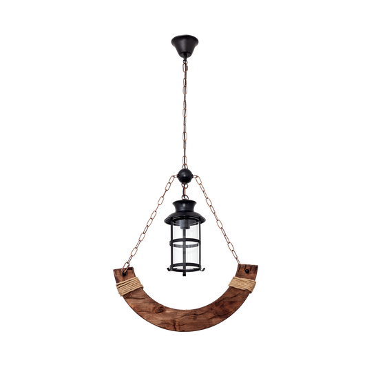 Lámpara Colgante Rústica Cortijo 1xE27 Marrón Madera y Metal Fabrilamp - vista principal | Fabrilamp / Abrila · Ref. 124491002