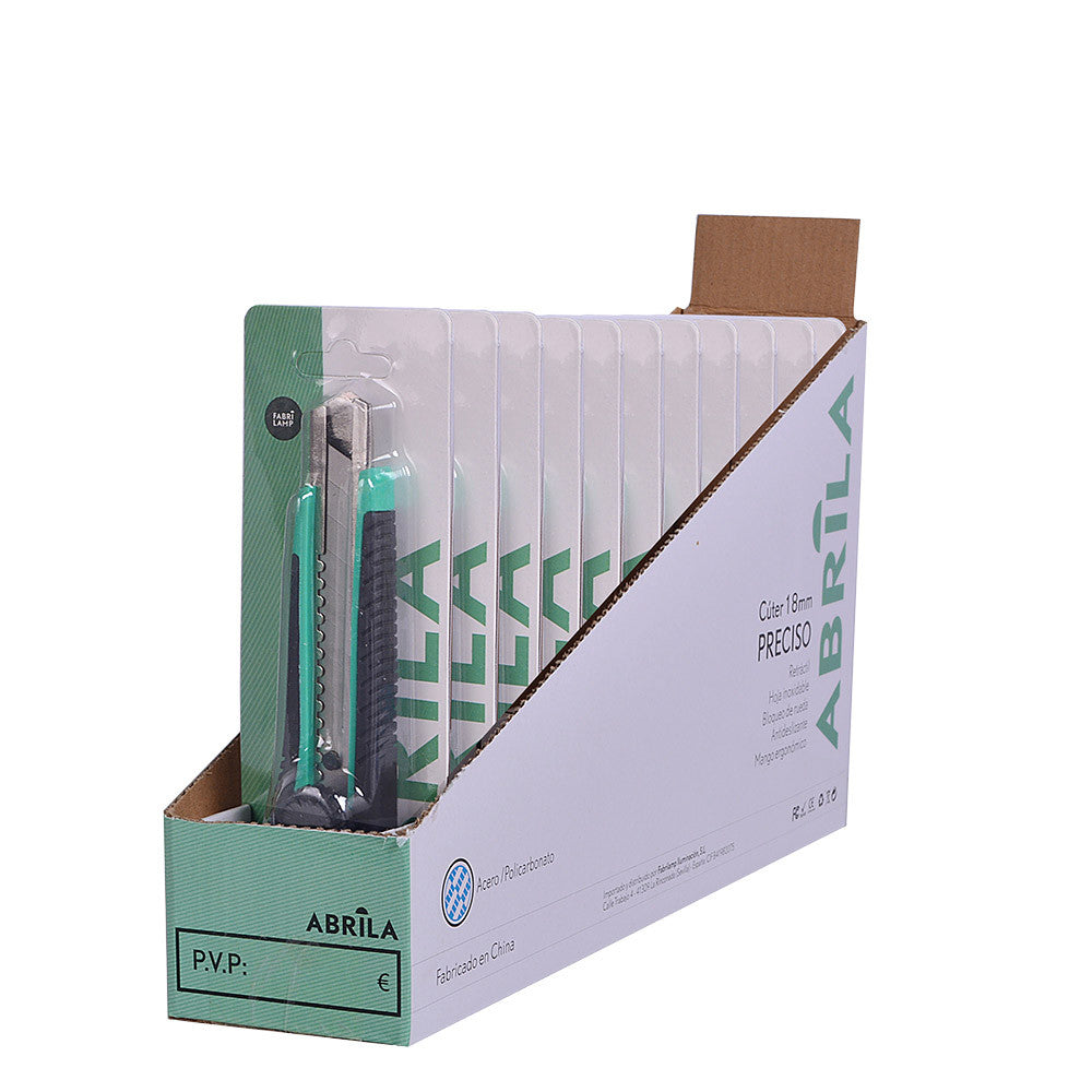 Cutter con hoja de acero inoxidable de 18mm y sistema de bloqueo de seguridad