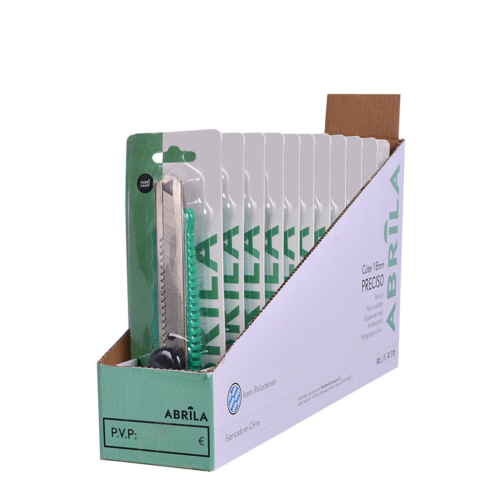 Cúter con bloqueo de seguridad por rueda para cortes precisos.