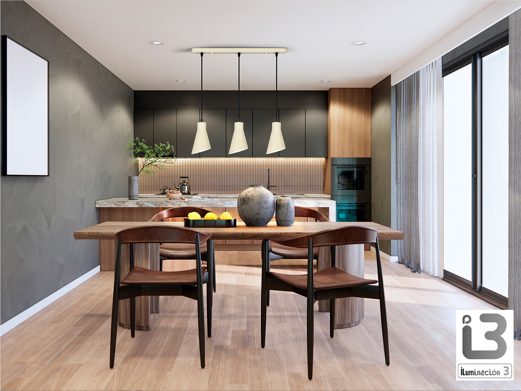 Lámpara de 3 Luces Bera Crema Satinado Regulable - Schuller - 13348 - Vista 2