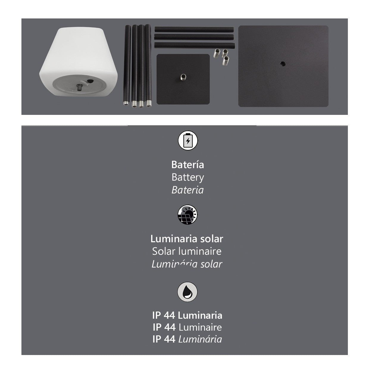 Lámpara solar Cube negro en exterior nocturno - Ambiente decorado