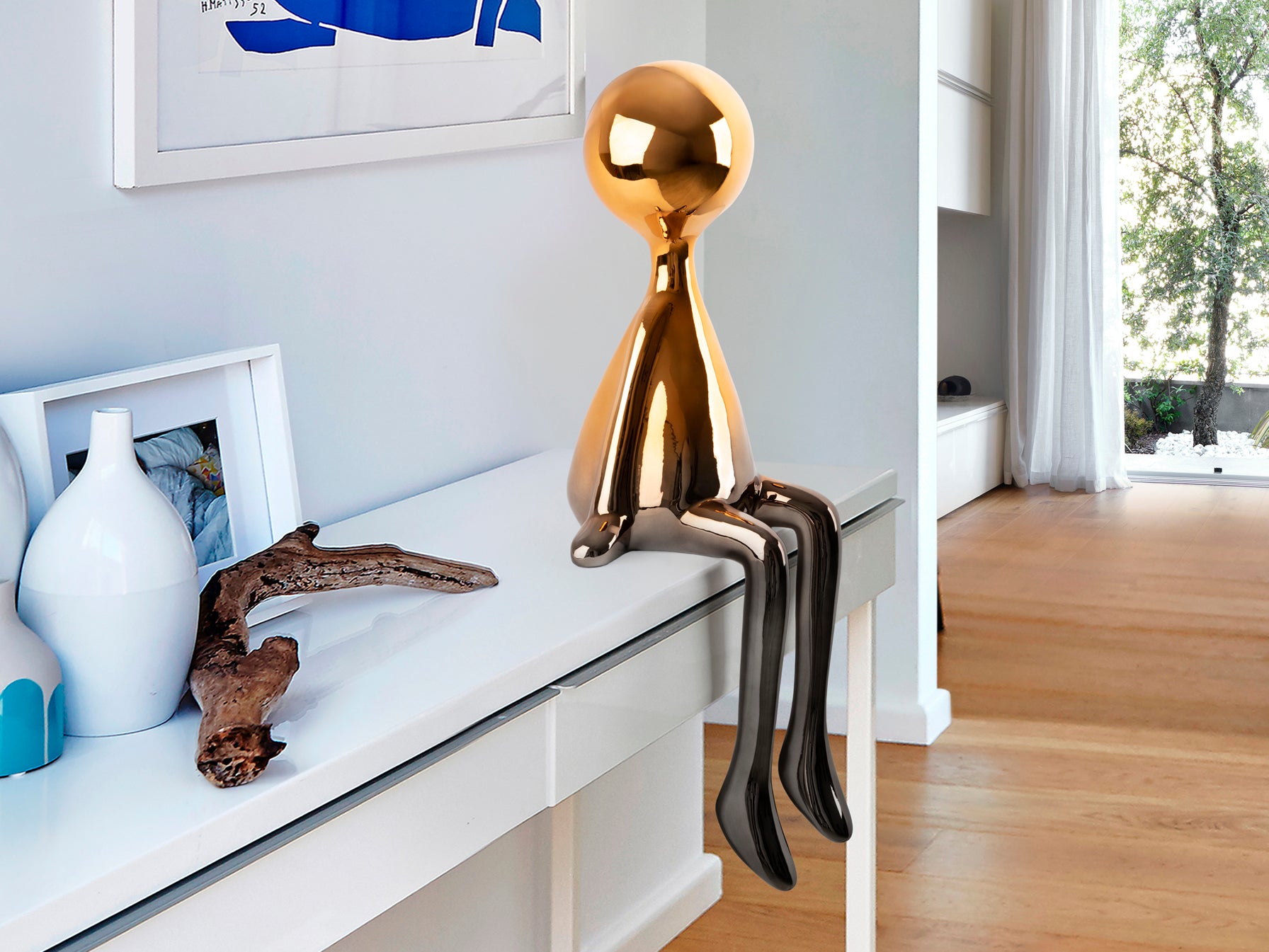 Figura Decorativa Sit Down Gris/Naranja - Schuller - 254236 - Vista 1