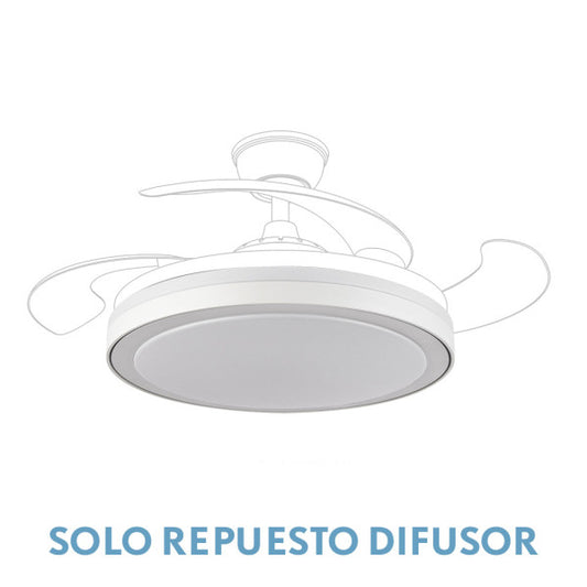 Difusor blanco para ventilador Esparta 110D de Fabrilamp. Repuesto original para un funcionamiento óptimo.