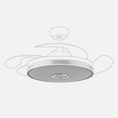 Difusor Ventilador Matanuska Blanco 48 cm Policarbonato Fabrilamp instalada en ambiente decorativo de salón o dormitorio | Fabrilamp / Abrila