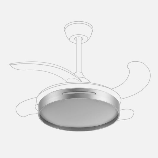 Difusor Ventilador Mbatis Níquel 48 cm Fabrilamp instalada en ambiente decorativo de salón o dormitorio | Fabrilamp / Abrila