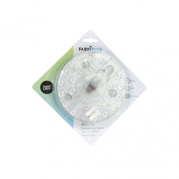 Disco LED 12W 3000K blanco cálido, vista frontal. Fabrilamp en luzguru.com