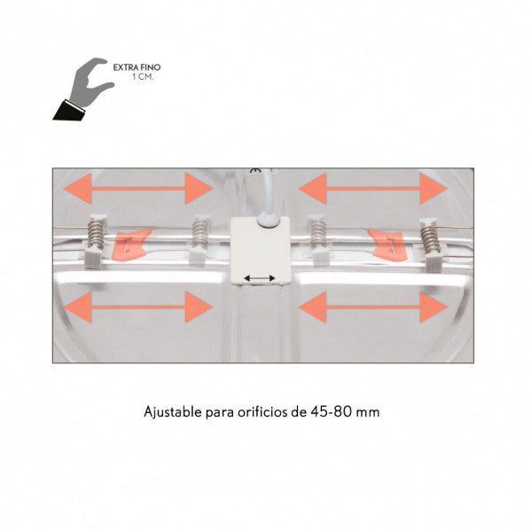 Downlight LED 8W Fabrilamp Providencia, vista lateral, blanco, dimensiones compactas.