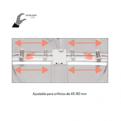 Downlight LED 8W Fabrilamp Providencia, vista lateral, blanco, dimensiones compactas.