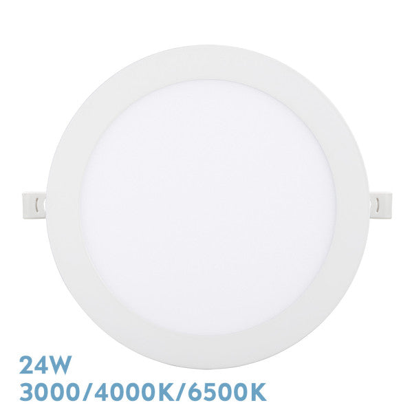 Downlight empotrado Silex 24w blanco, vista frontal. Iluminación eficiente y elegante para interiores.