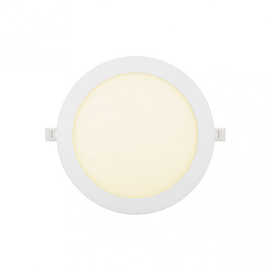 Downlight Obsidiana 18w 3000k Blanco Redondo, vista frontal. Iluminación cálida y eficiente para tu hogar.