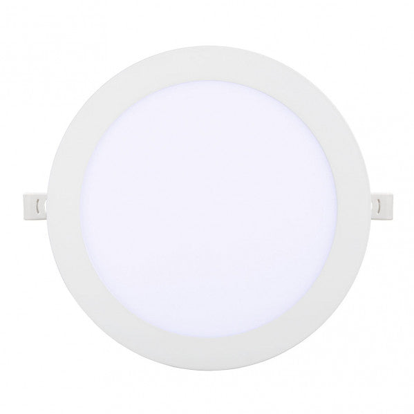 Downlight Obsidiana 24W blanco, vista frontal, iluminación LED integrada.