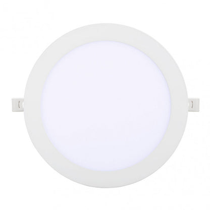 Downlight Obsidiana 24W blanco, vista frontal, iluminación LED integrada.