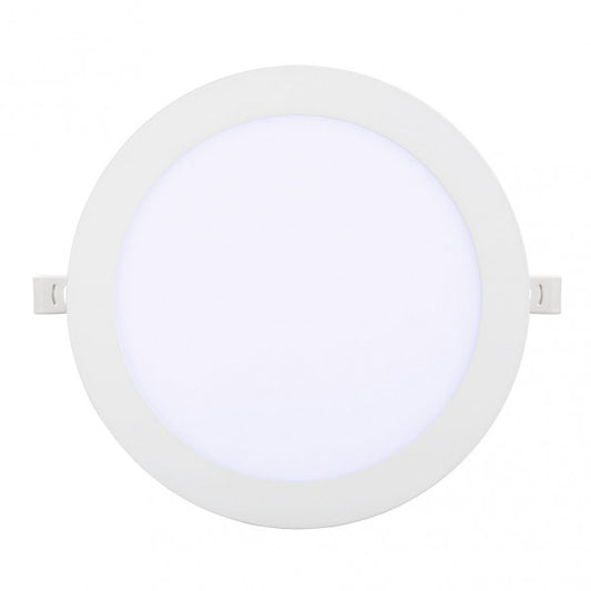 Downlight Obsidiana 24W blanco, vista frontal, iluminación LED integrada.