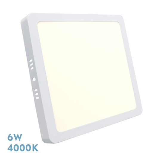 Downlight de superficie cuadrado Selenita 6W 4000K blanco de Fabrilamp. Iluminación eficiente para interiores.