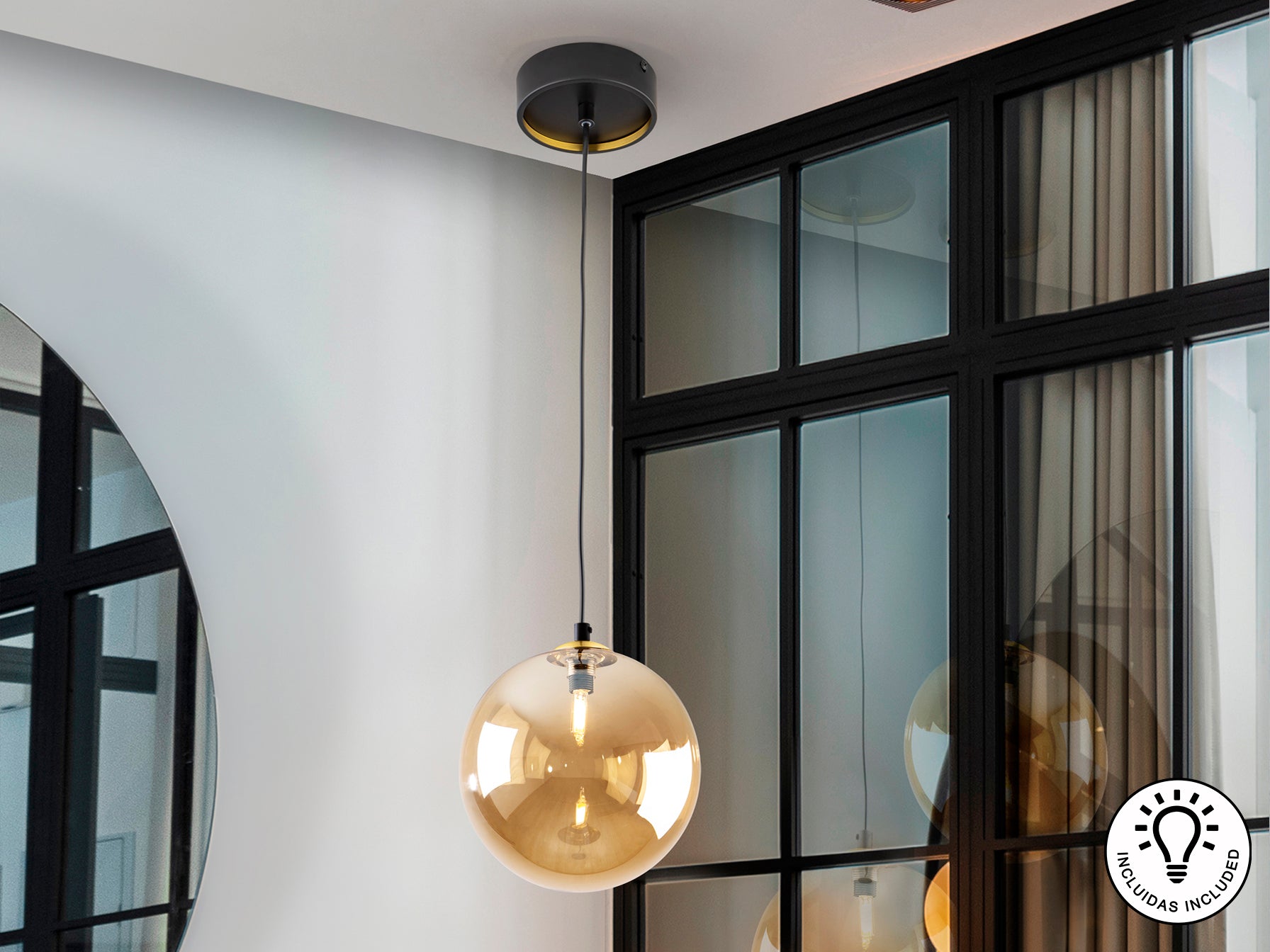 Lámpara Moderna Negro y Latón - Schuller Dark | luzguru.com