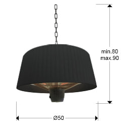 Medidas estufa suspensión Schuller Heat I 747288: Ø50cm, Alto 30cm, Altura instalación 80-90cm.  Colección Heat Vintage.
