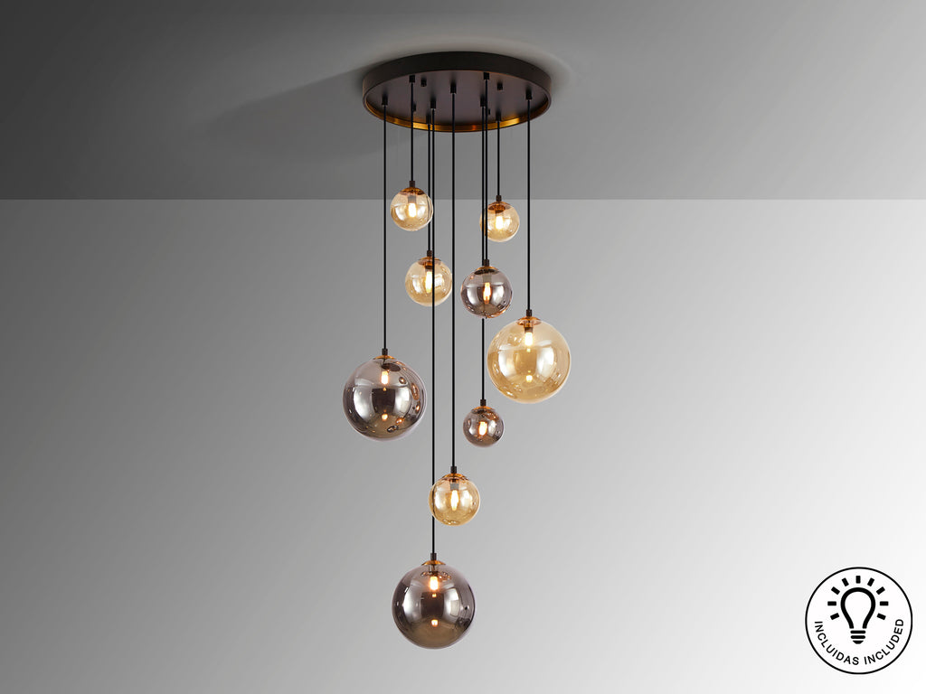 Lámpara Moderna 9 Luces Negra y Latón - Schuller Dark | luzguru.com