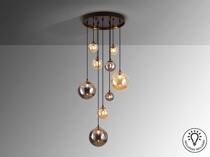 Lámpara Moderna 9 Luces Negra y Latón - Schuller Dark | luzguru.com