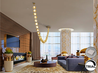 Lámpara Zaria II de Schuller (Ref. 448956) - Detalles de la elegante lámpara de bronce con 29 tulipas de acrílico ámbar. Iluminación LED de 105W, 8210 lúmenes y 3000K.  Incluye driver TRIAC y set de regulación.
