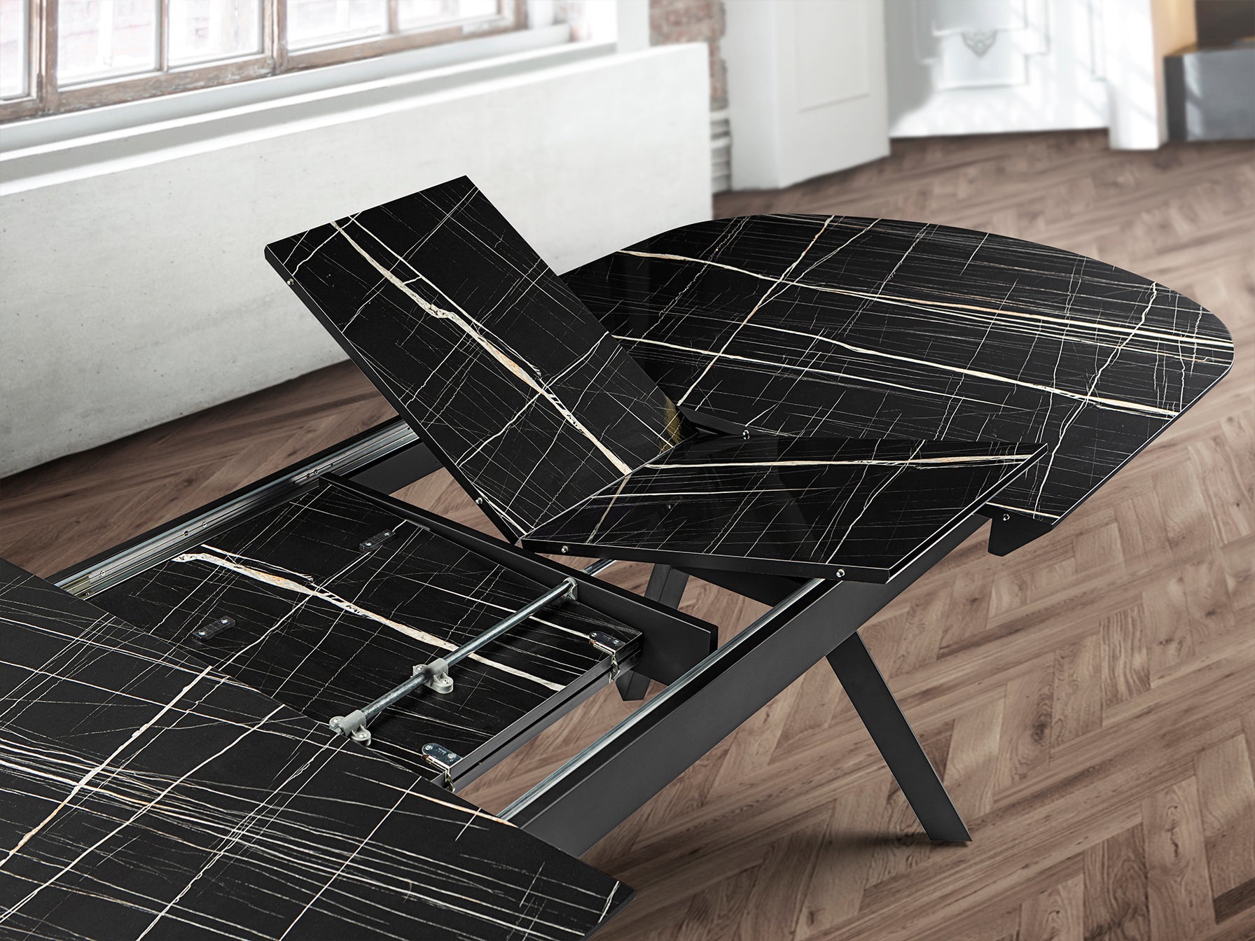 Mesa Comedor Extensible Marmol Negro - Schuller Antea - Calidad Premium | luzguru.com