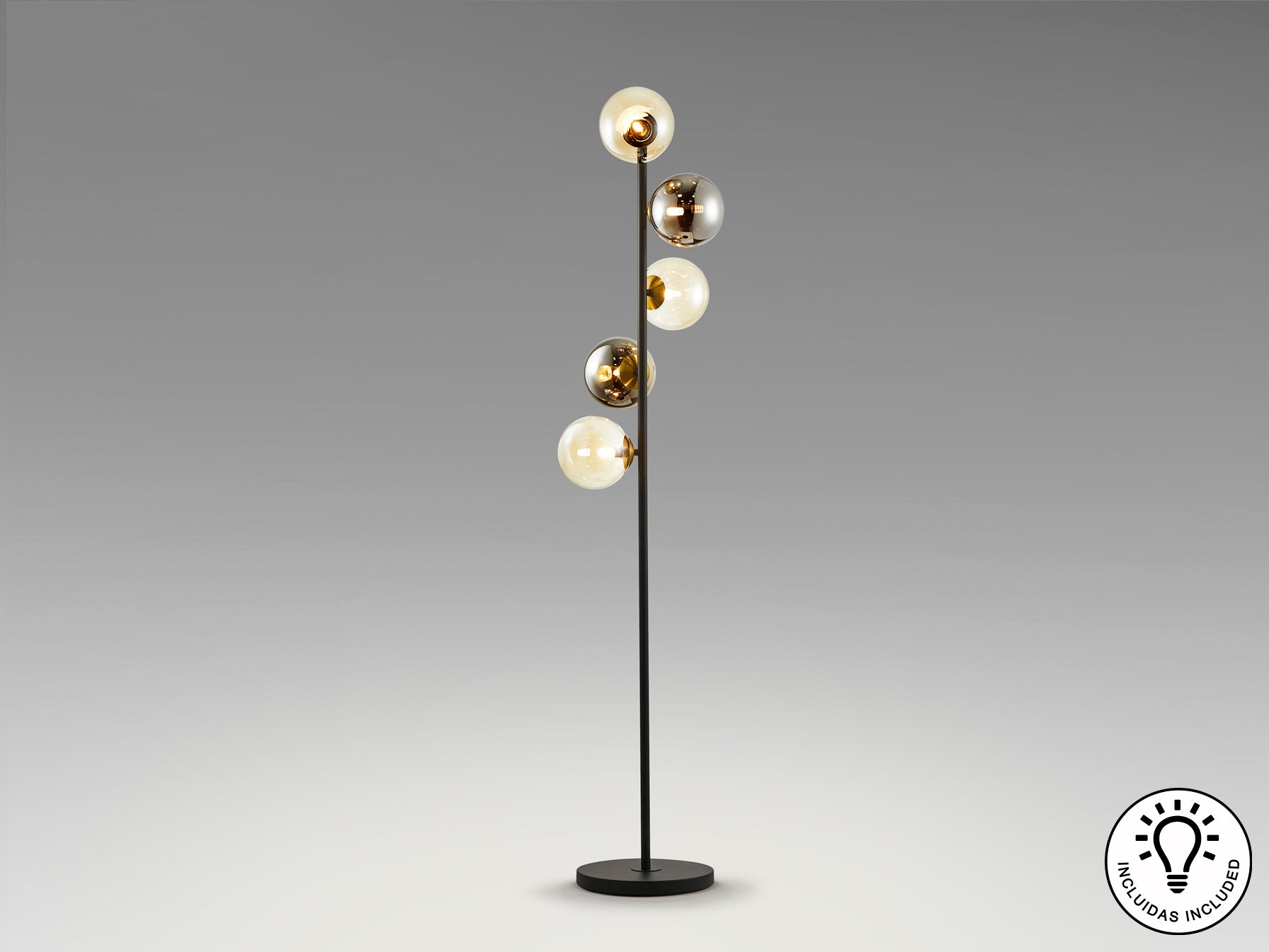 Lámpara Pie Moderna Schuller INOA - Negro, Smoke, Ámbar | luzguru.com