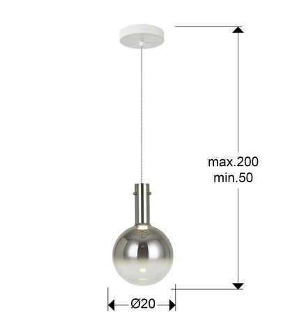 Medidas Lámpara Matices Schuller 553739: Ø tulipa 20cm, alto 50-200cm, florón 14cm.  Blanco mate/Smoke.
