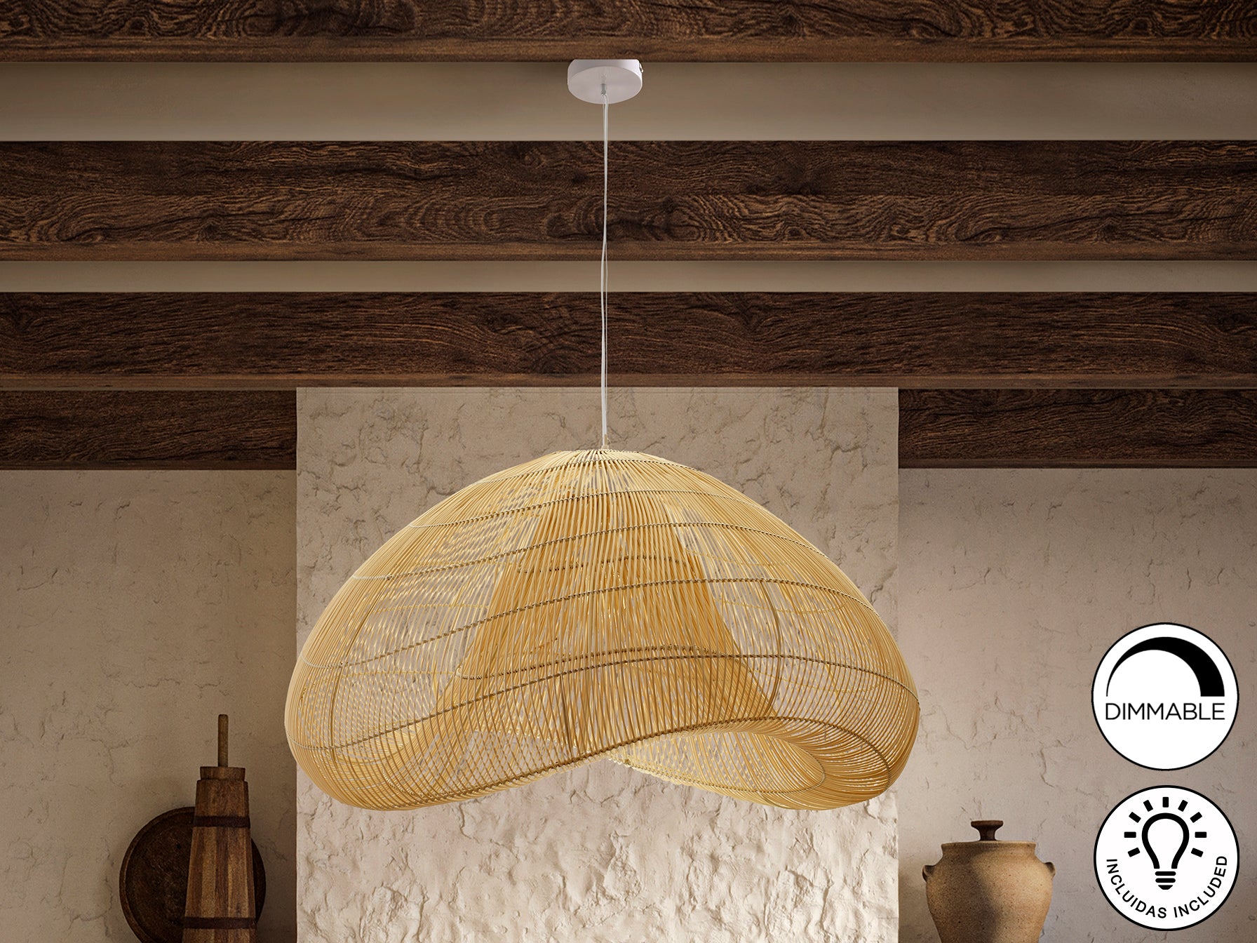 Lámpara Ratán Natural Schuller Sabah - Iluminación de Diseño | luzguru.com