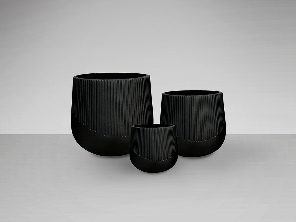 Set 3 Maceteros Negro Kioto - Schuller - Calidad Premium | luzguru.com