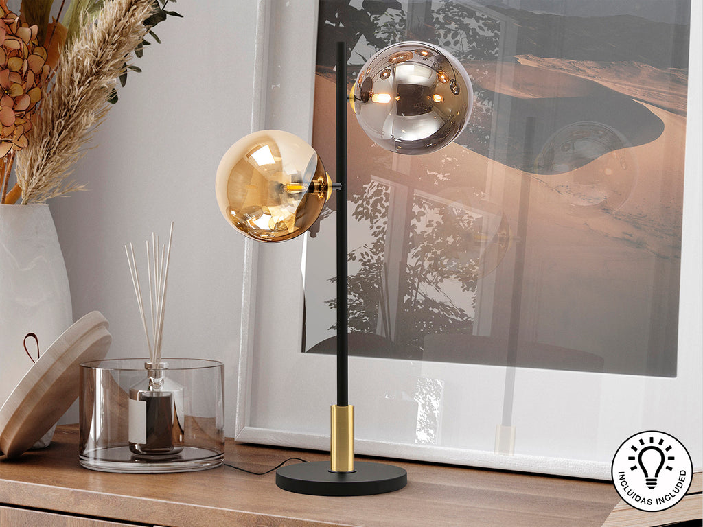 Lámpara Sobremesa Negra y Latón - Schuller Dark - luzguru.com